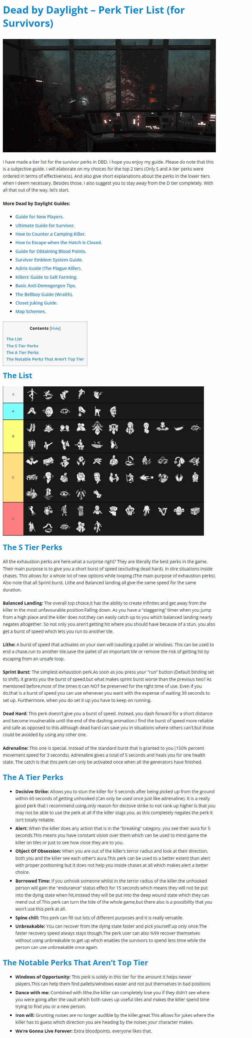 Perk Tier List (for Survivors)