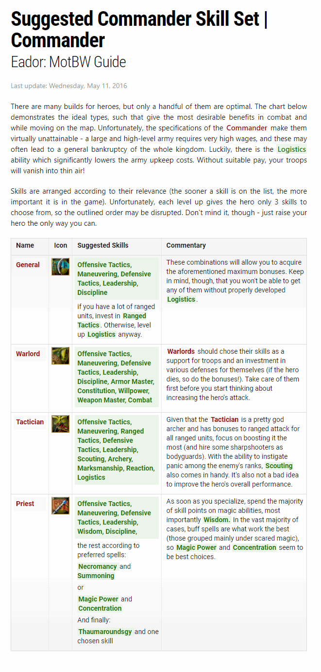Suggested Commander Skill Set