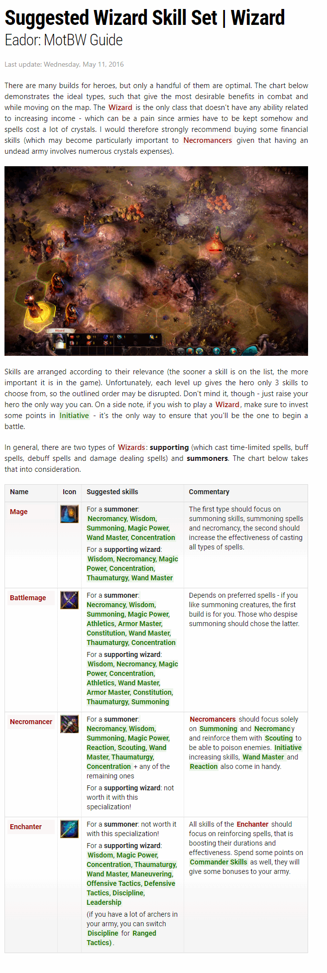 Suggested Wizard Skill Set