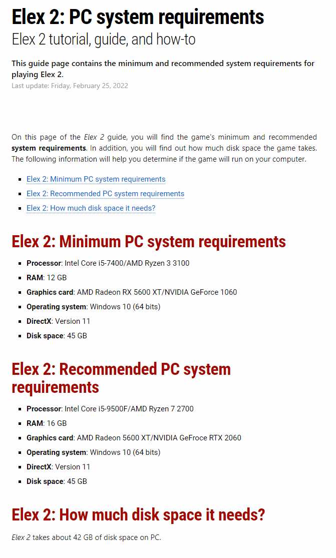 PC system requirements