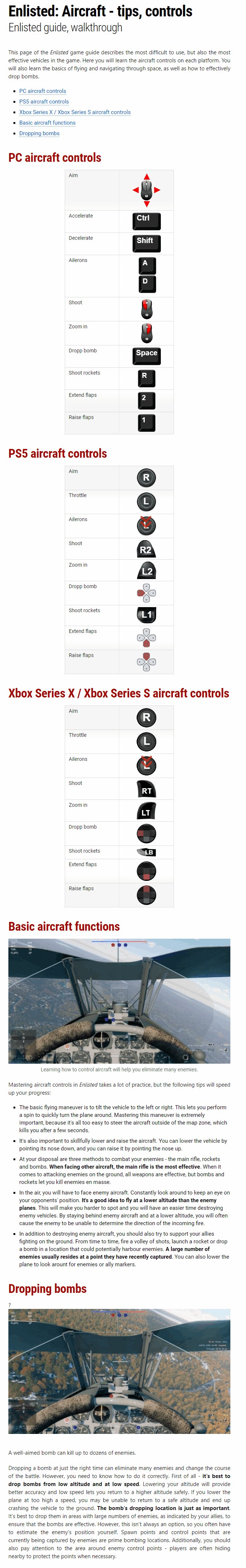 Aircraft - tips, controls