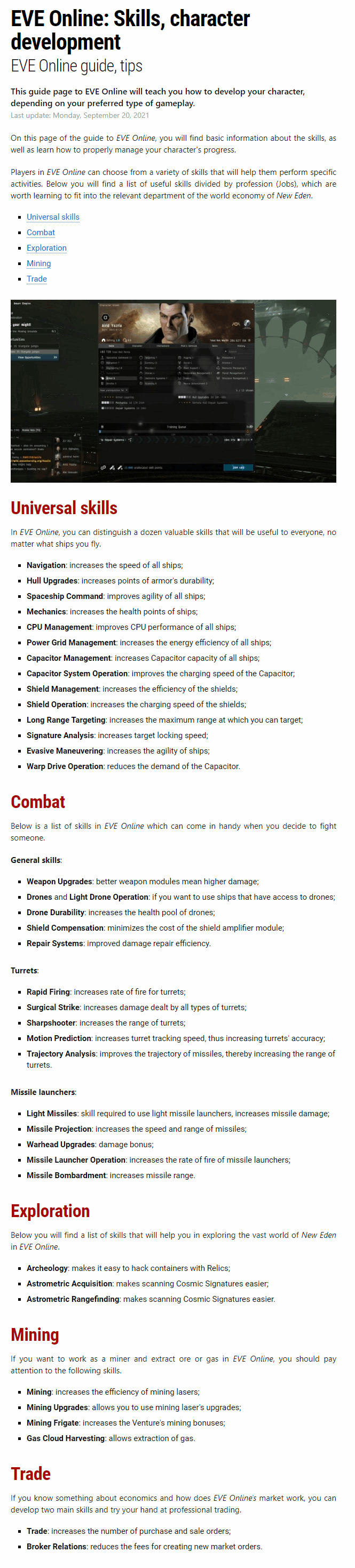 Skills, character development