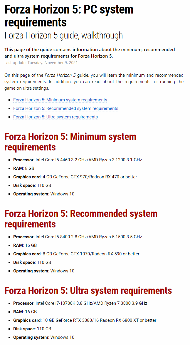 System requirements