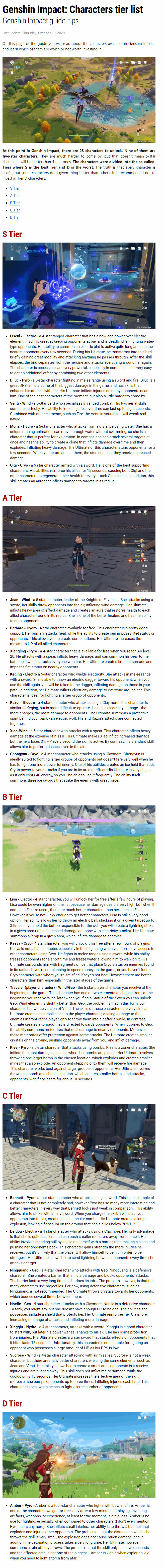 Characters tier list