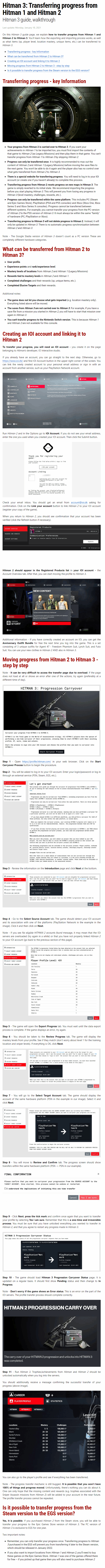 Transferring progress to Hitman 3