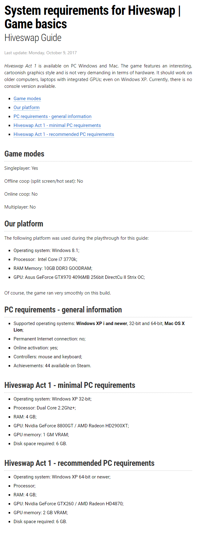 System requirements