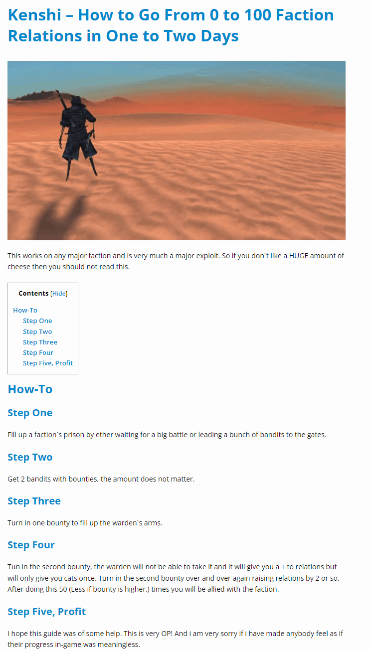 How to Go From 0 to 100 Faction Relations in One to Two Days